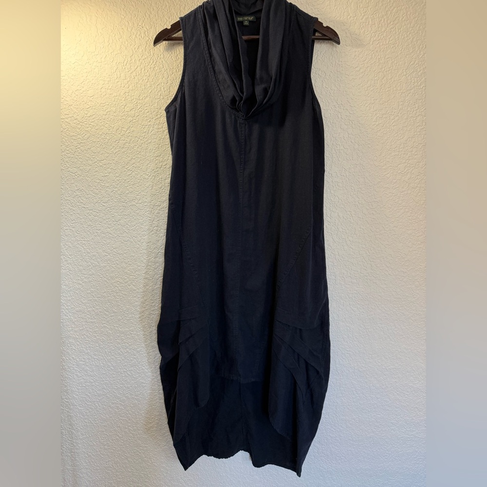 For Cynthia Linen Blend Cowl Neck Dress | Navy Blue | Asymmetrical Hem | - Picture 2 of 10
